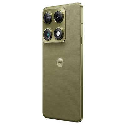 Elegantan, zlatni Motorola pametni telefon s četiri fotoaparata na poleđini, postavljen na neutralnoj pozadini.