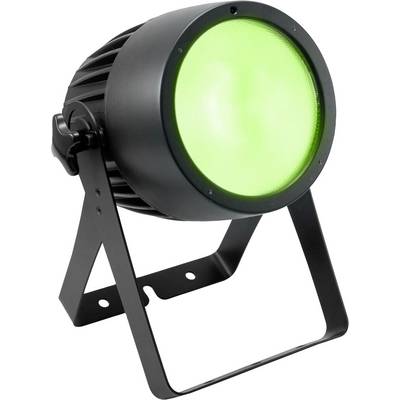 Mali, okrugli reflektor sa sjajnom zelenom svjetlošću montiran je na crnom metalnom postolju, prikladan za događaje ili pozorničko osvjetljenje.