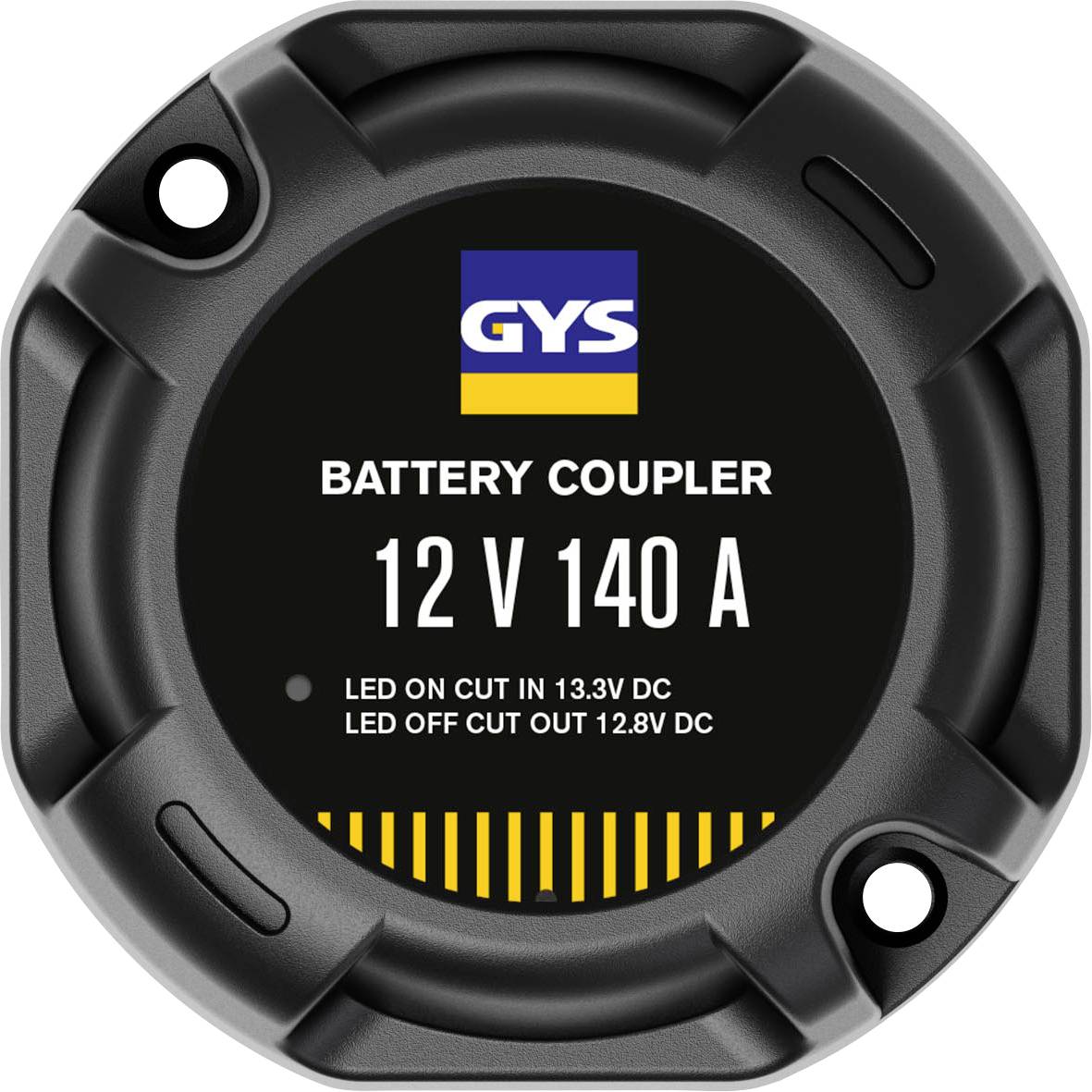 'GYS Baterijski spojnik, 12V 140A, LED uključen presijecanje 13.3V DC, LED isključen presijecanje 12.8V DC.'