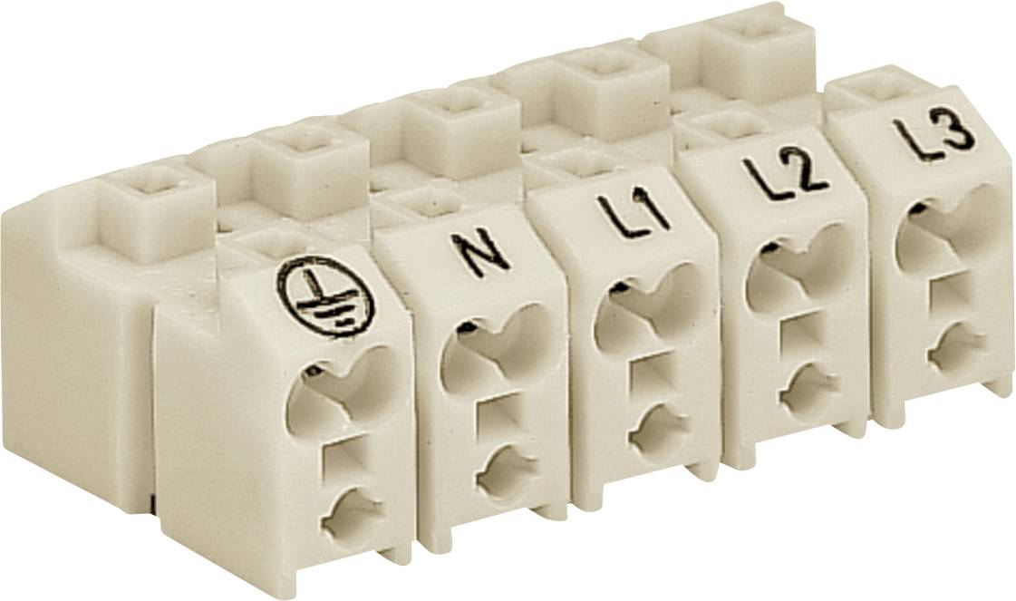 Blok konektora s pet terminala označen simbolom uzemljenja, 'N', 'L1', 'L2' i 'L3', obično korišten u elektroinstalacijama.