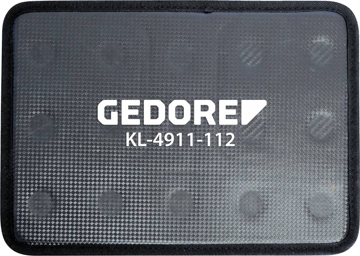 "GEDORE KL-4911-112" je ispisano na teksturiranoj površini, vjerojatno na kućištu ili pokrovu, što ukazuje na marku i broj modela.