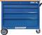 Plava kutija za alat na kotačima s četiri ladice, označena s 'GEDORE 1507 XL' sa strane, s drvenim vrhom i ručkom.