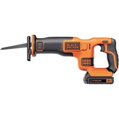 Bežična Black+Decker recipročna pila s narančastim i crnim kućištem opremljena 18V litij-ionskom baterijom.
