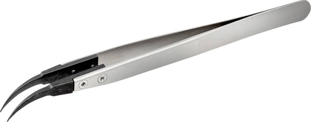 Zakrivljene metalne pincete s oštrim, zašiljenim vrhovima, korištene za precizne zadatke kao što su elektronika ili rukovanje malim dijelovima.