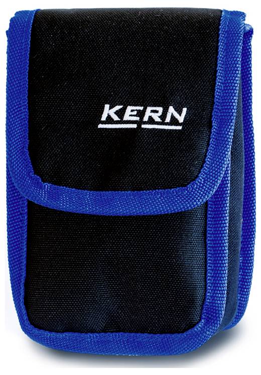 Mala crna i plava torbica od tkanine s poklopcem, sa tekstom 'KERN' na prednjoj strani.