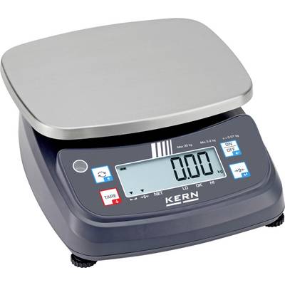 Digitalna kuhinjska vaga 'Kern' s gumbima za bruto težinu, jedinice za težinu, uključivanje/isključivanje i zaslonom koji prikazuje '0.00'.