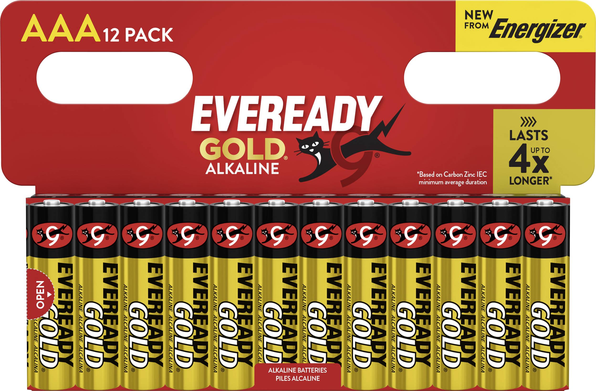 '12-pack AAA Eveready Gold Alkaline baterija, trajaju do četiri puta duže. Novo od Energizera.'