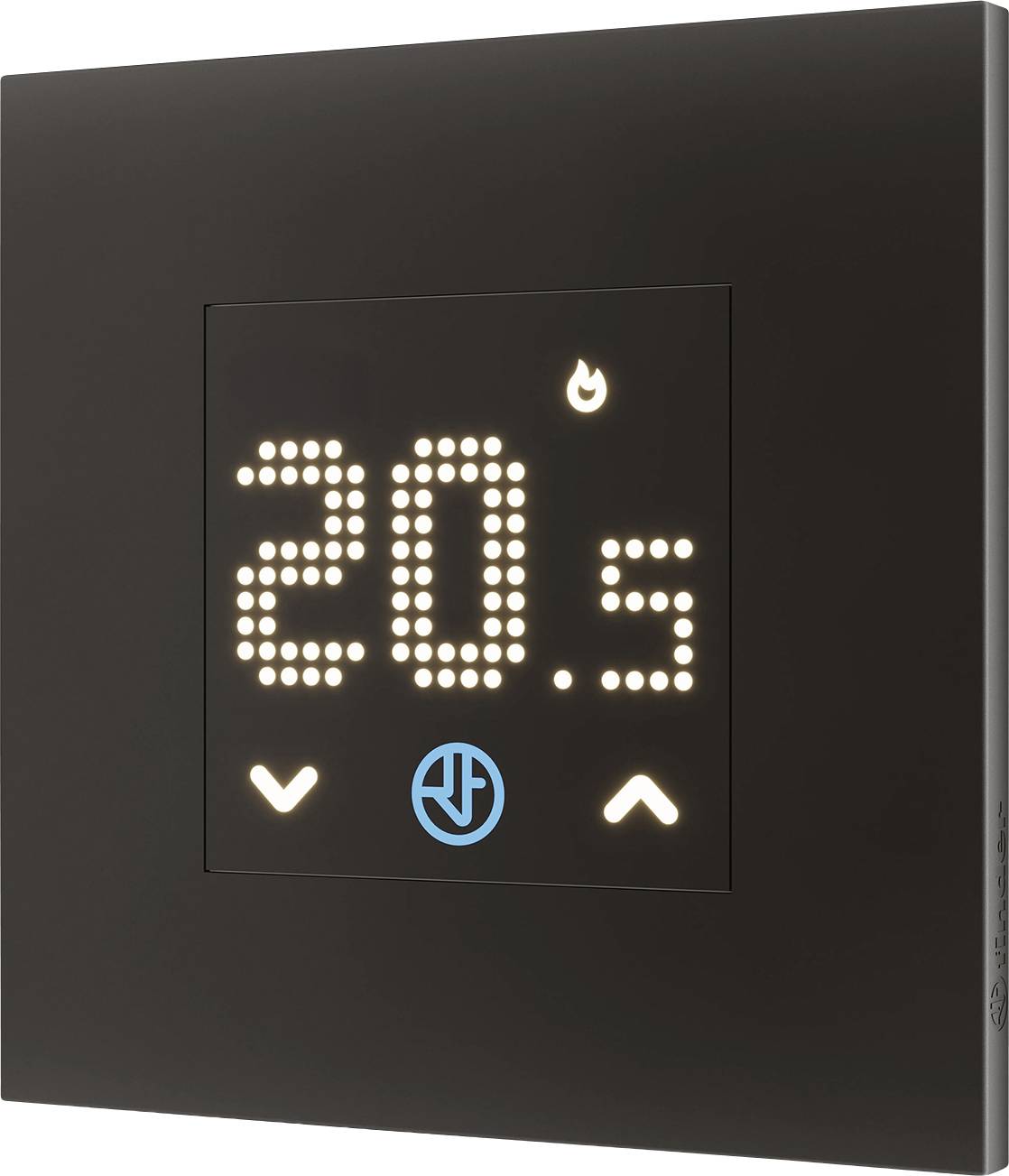Digitalni termostat koji prikazuje '20.5°C' sa strelicama prema gore i prema dolje, što ukazuje na kontrolu temperature. Prisutna je ikona koja se može mijenjati.