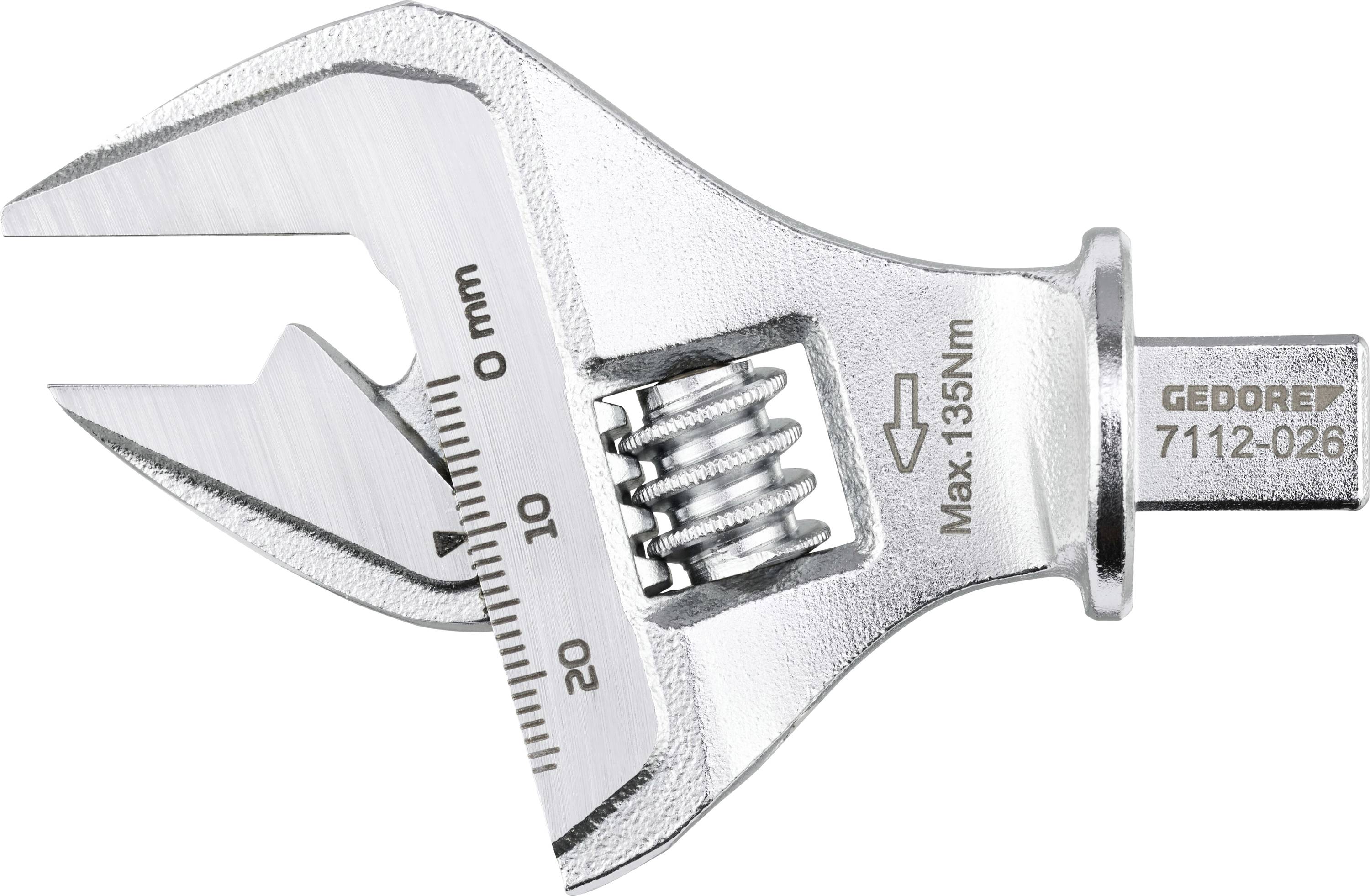 Čelična gluva prilagodljivog ključa sa skalom za mjerenje. Gravirana sa 'Max. 135Nm' i 'GEDORE 7112-026'.