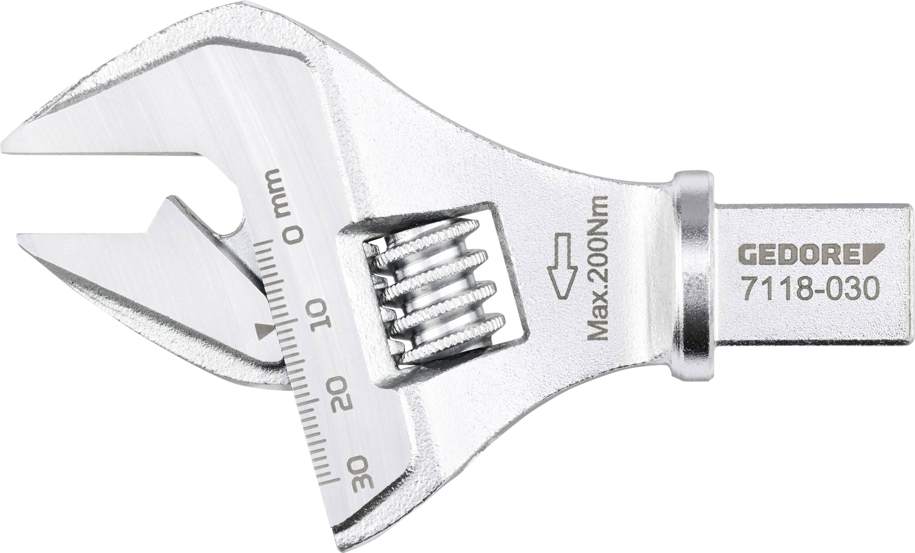 Nasadni ključ sa skalom za mjerenje u milimetrima i naljepnicom na kojoj piše 'GEDORE 7118-030' i 'Maks. 200Nm'.