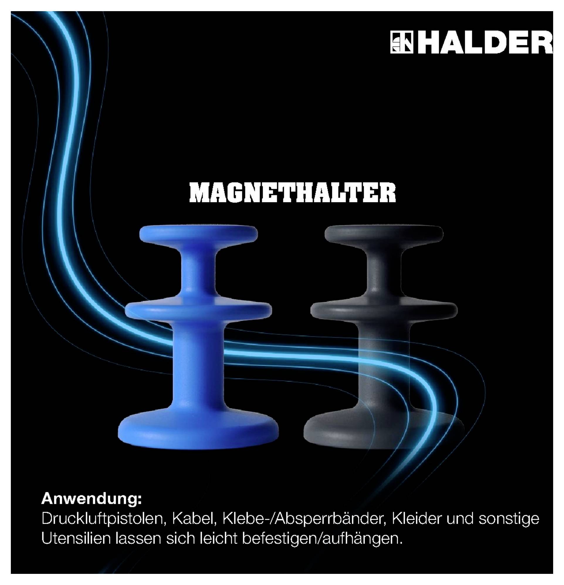 Dva magneta s ručkom: jedan plavi, jedan crni. Primjena: za pričvršćivanje pneumatskih pistola, kabela, vrpci i odjeće.