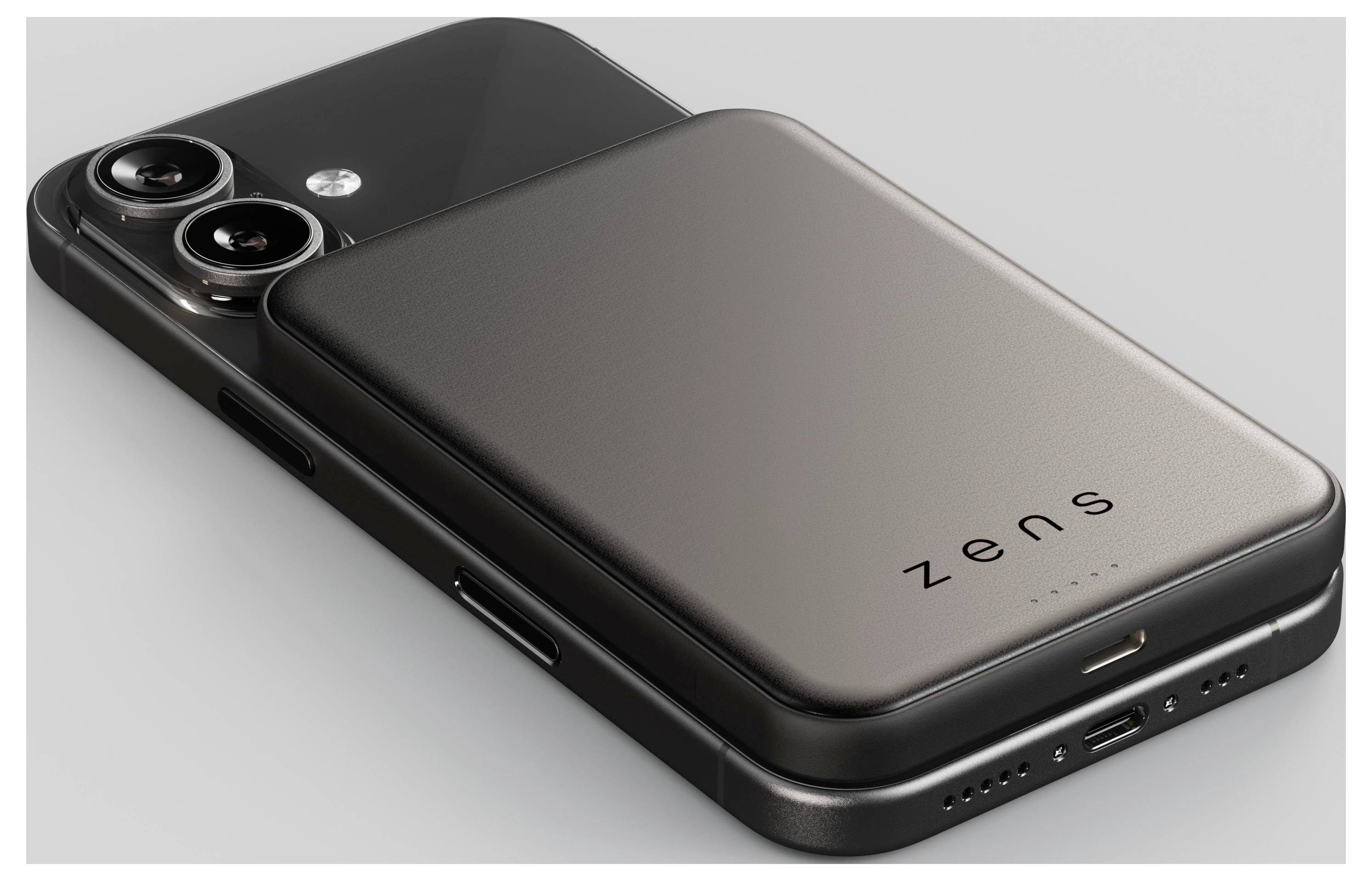 Crni i sivi Zenus pametni telefon prikazan iz pozadine, ističući dual stražnje kamere i logo 'zenus'.