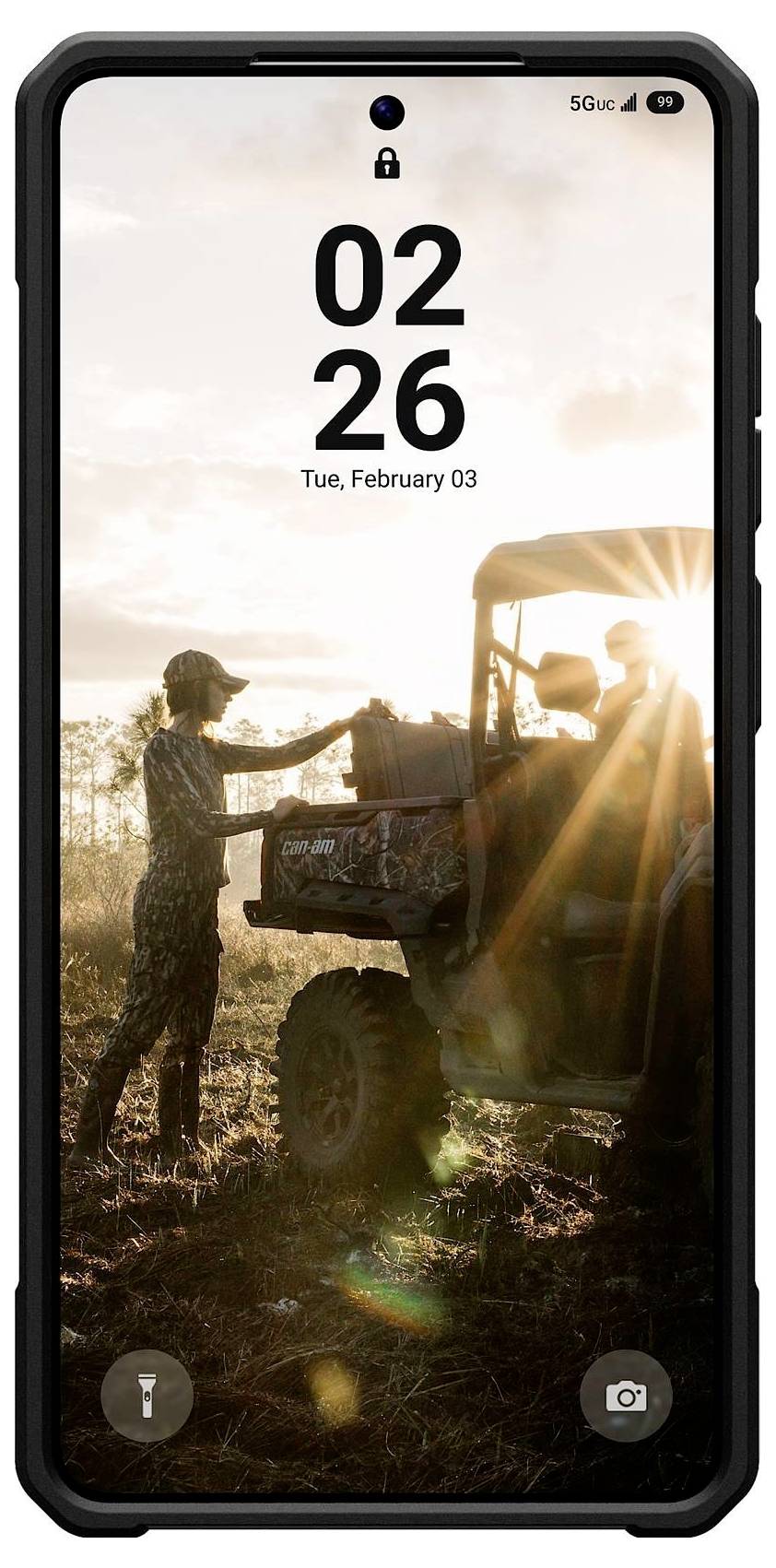 Elegantan pametni telefon s prozirnom futrolom, prikazan iz kuta sa strane. Zaslon prikazuje gradijentnu pozadinu s efektom sjene.