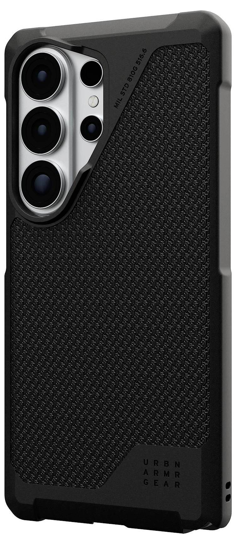 Otporna futrola za pametni telefon sa heksagonalnim uzorkom, dizajnirana za zaštitu. Ima izreزe za objektive, tipke i priključke.