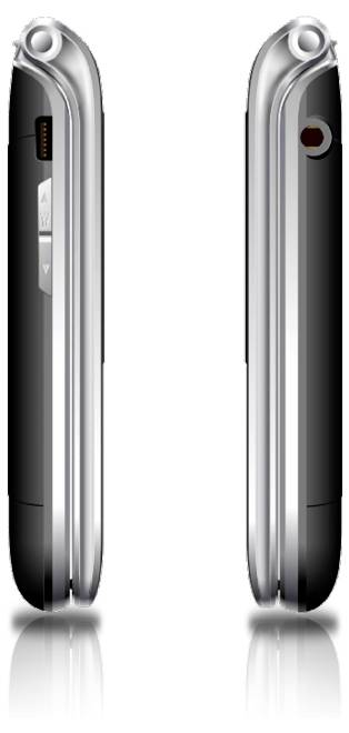 Dva elegantnа, zatvorenа crno-srebrna preklopnа mobilnа telefona, prikaz sa strane, pokazujući bočne gumbe i glatke dizajne, nježno reflektujući svjetlost.