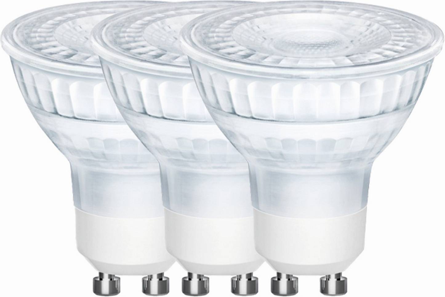 Tri LED žarulje sa GU10 bazama, poredane u niz.