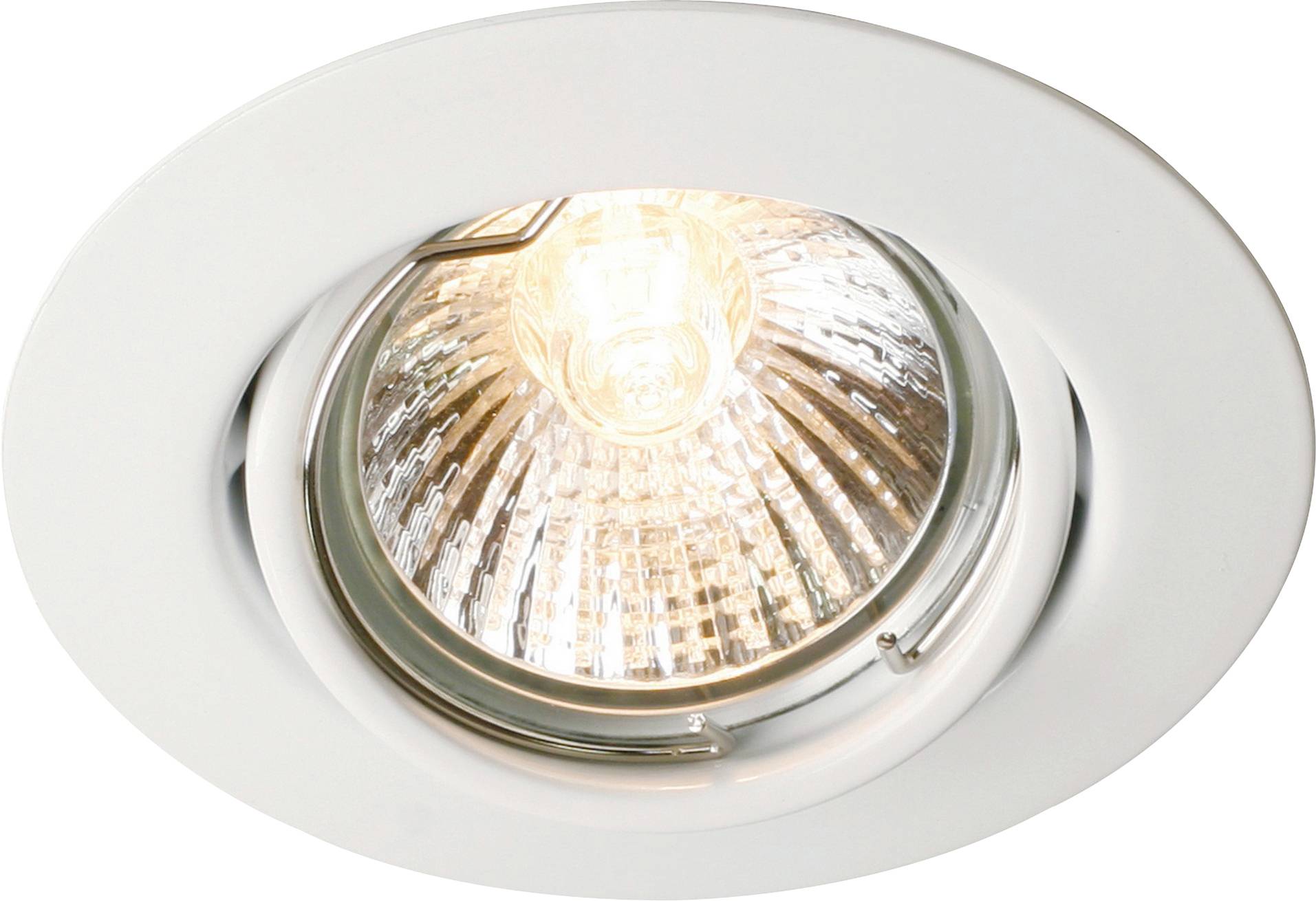 Ugrađena stropna lampa sa svetlućom žaruljom, postavljena u belu kružnu armaturu.