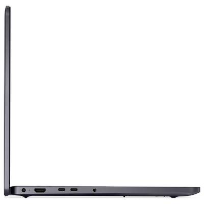 Pogled sa strane otvorenog laptopa koji prikazuje utičnice uključujući HDMI, USB-C i priključak za slušalice. Zaslon je vrlo tanak i blago otvoren.