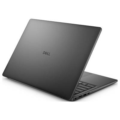 Tanki crni laptop s Dell logotipom na poleđini je djelomično otvoren, pokazujući tipkovnicu.