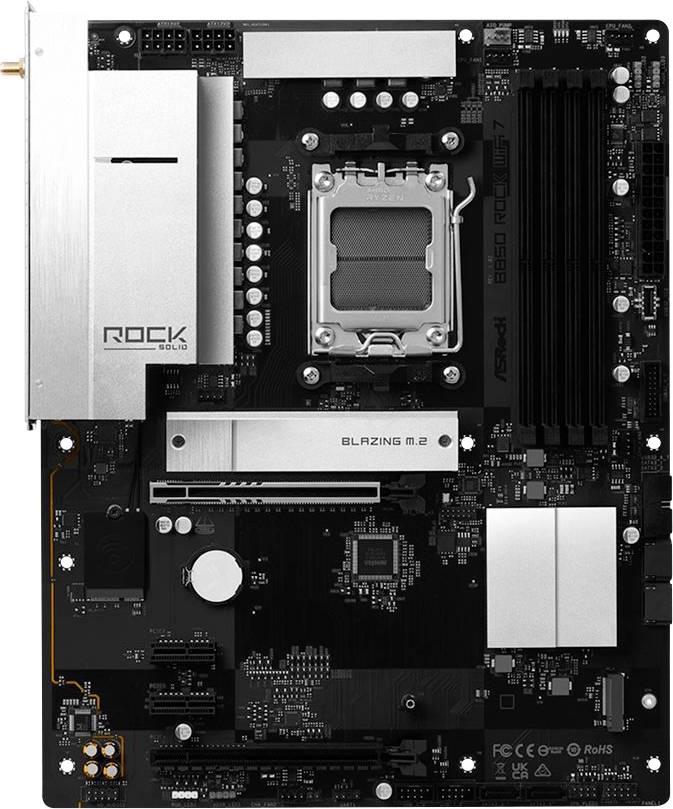 ASRock matična ploča sa LGA 1700 utičnicom, hladnjacima i proširenim utorima, prikladna za Intel Alder Lake procesore.