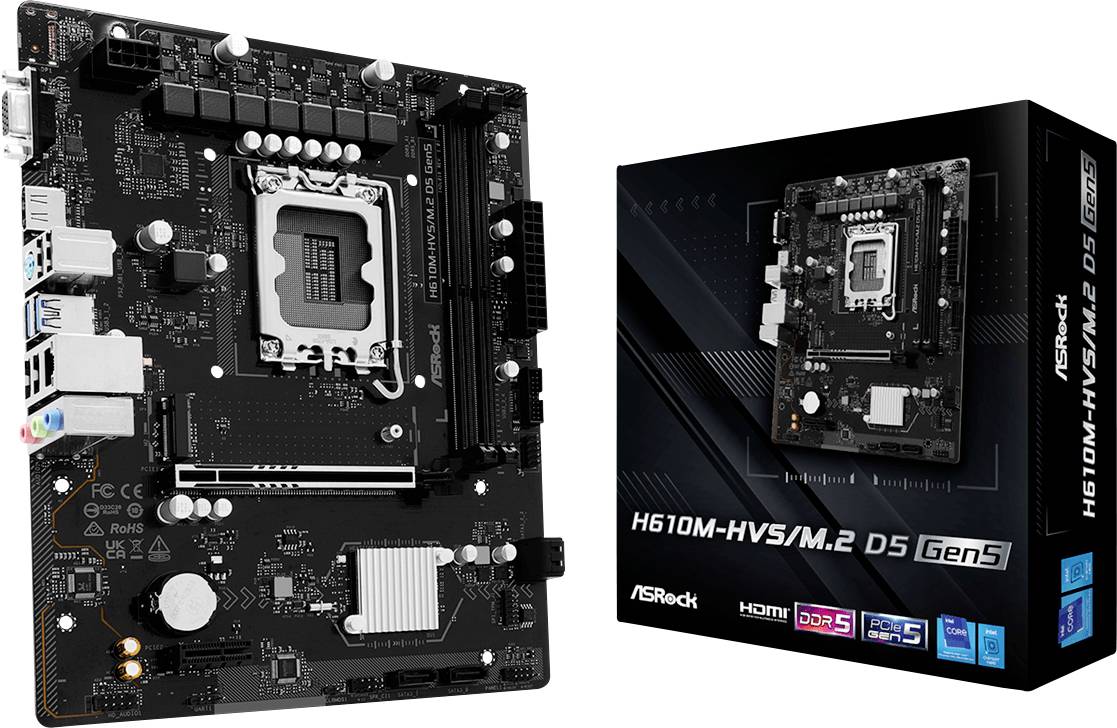 ASRock H610M-HVS/M.2 D5 GEN5 1700 mAT Moederbord Socket Intel LGA 1700 Vormfactor Micro-ATX Moederbord chipset Intel H610