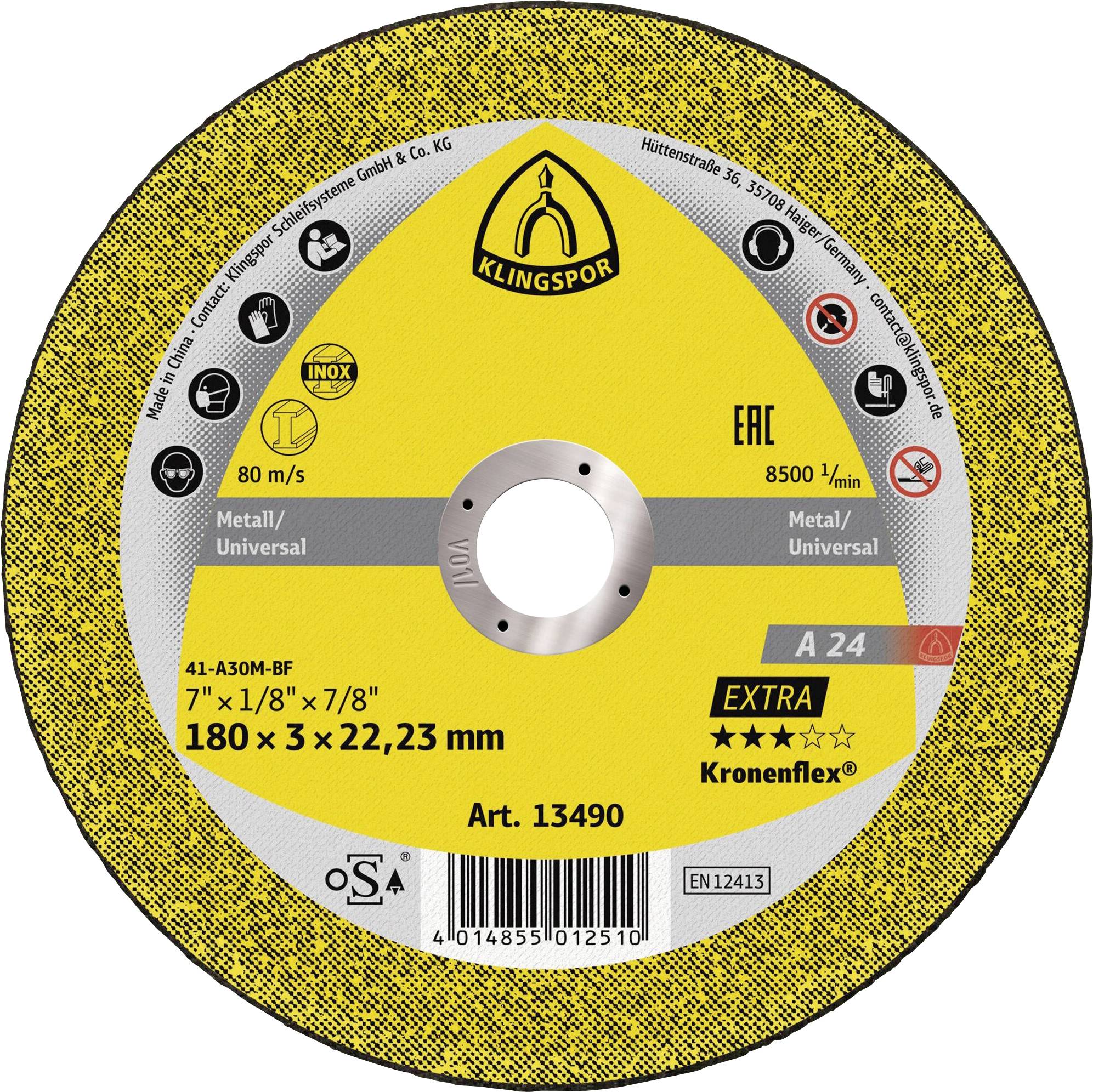 Klingspor A 24 Extra 13490 Doorslijpschijf recht 180 mm 25 stuk(s) Metaal