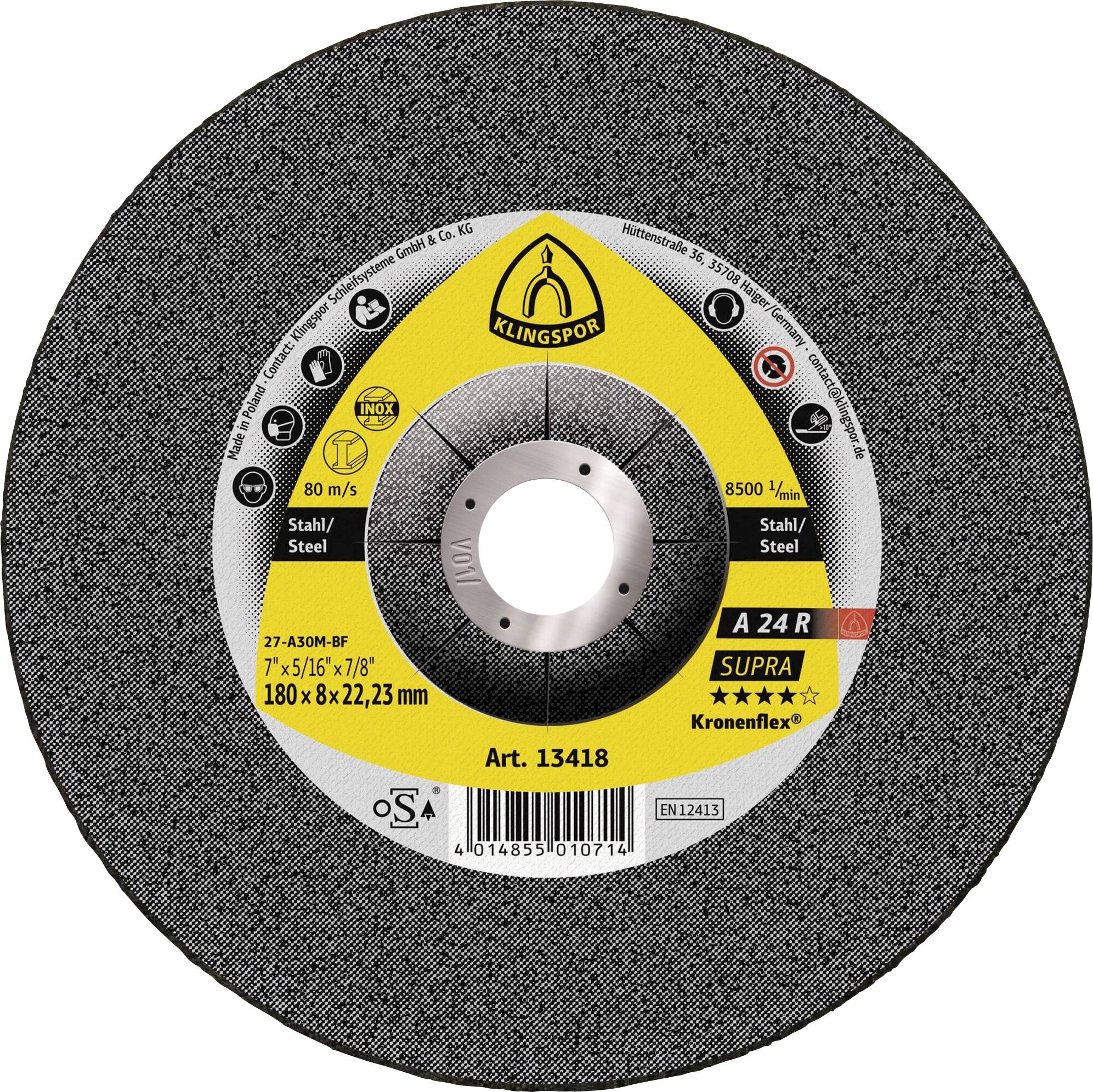 Klingspor A 24 R 13418 Afbraamschijf gebogen 180 mm 10 stuk(s) Staal, RVS, Gegoten