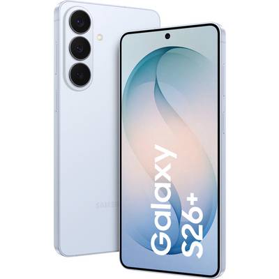Samsung Galaxy S26+ pametni telefon, prednji i stražnji prikaz, prikazujući leće kamere i ekran na kojem je prikazan tekst 'Galaxy S26+'.