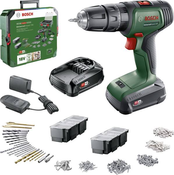 Bosch Home and Garden UniversalImpact 18V + SystemBox -Slagborrmaskin batteri inkl. 2x batterier