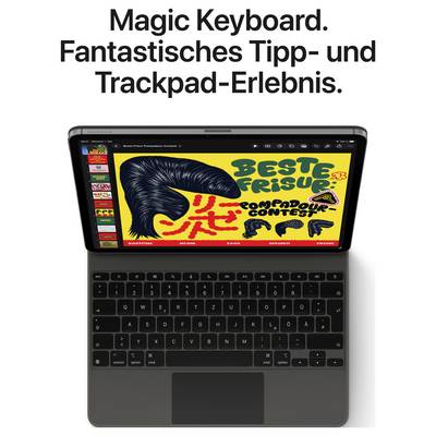 Tablet s pripaljenom Magic Keyboardom prikazuje šareno plakat na zaslonu. Tekst na vrhu: 'Magic Keyboard. Fantastično iskustvo pisanja i trackpada.'