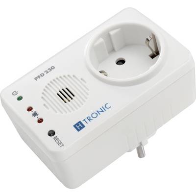 Utikač za detekciju ispadanja struje sa utičnicom, označen sa 'PFD 230' i 'H Tronic.' Sadrži LED indikatore i gumb za resetiranje.