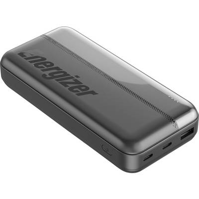 Crna Energizer power banka sa USB i Type-C portima, pogled iz kuta.