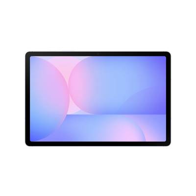 Tablet s crnom oframom koji prikazuje živahan apstraktni pozadinu sa overlapping ružičastim i plavim krugovima na plavoj gradijentnoj pozadini.