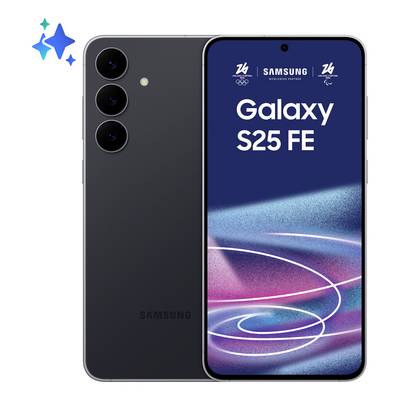 Pametni telefon sa tri stražnje kamere prikazan je pored prednjeg prikaza koji pokazuje zaslon. Zaslon prikazuje 'Galaxy S25 FE'.