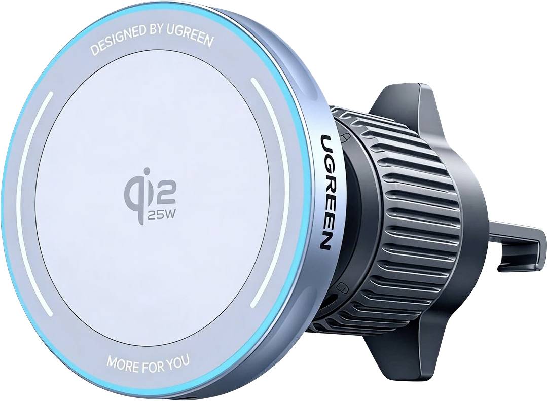 UGREEN 25W Qi2 bežično punjenje auto nosač s kružnom magnetskom podlogom i štipaljkom za ventilacijski otvor