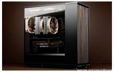Elegantno crno kučište računala s vidljivom GeForce RTX grafičkom karticom i naprednim hladnjacima, što pokazuje moderni gaming hardver.