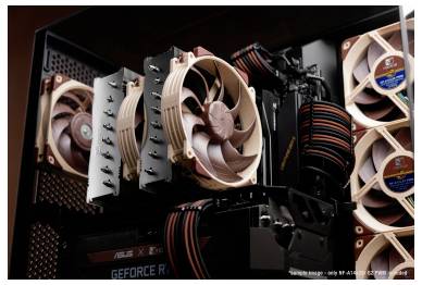 Noctua NF-A14 industrialPPC-2000 PWM računalni ventilator u crnoj i smeđoj boji, dizajniran za visoku učinkovitost i pouzdanost.