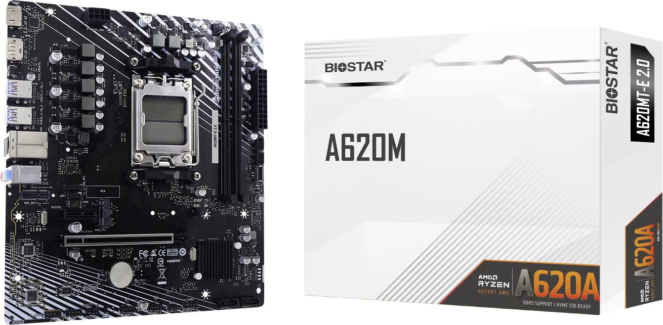 BioStar A620MT-E 2.0 (AM5) (D) Moederbord Socket AMD AM5 Vormfactor Micro-ATX Moederbord chipset AMD A620A