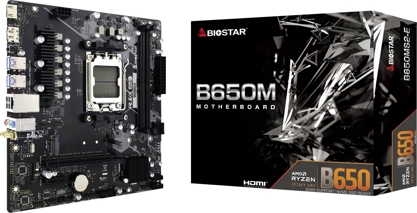 BioStar B650MS2-E (AM5) (D) Moederbord Socket AMD AM5 Vormfactor Micro-ATX Moederbord chipset AMD B650