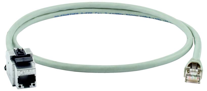 Telegärtner 100008859 RJ45 Netwerkkabel, patchkabel CAT 6A S/FTP 7.5 m Grijs Vlambestendig, Met anti-kniktule 1 stuk(s)