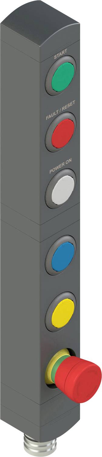 Vertikalna kontrolna ploča s pet obojenih gumbova: 'START' (zeleni), 'FAULT/RESET' (crveni), 'POWER ON' (bijeli), 'STOP' (crveni, istaknut).