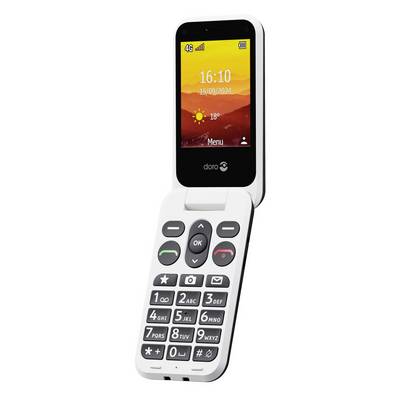 'Flip telefon s velikim gumbima, prikazuje 16:10, 15/09/2024 i 18°C na ekranu. Uređaj je označen logotipom Doro.'