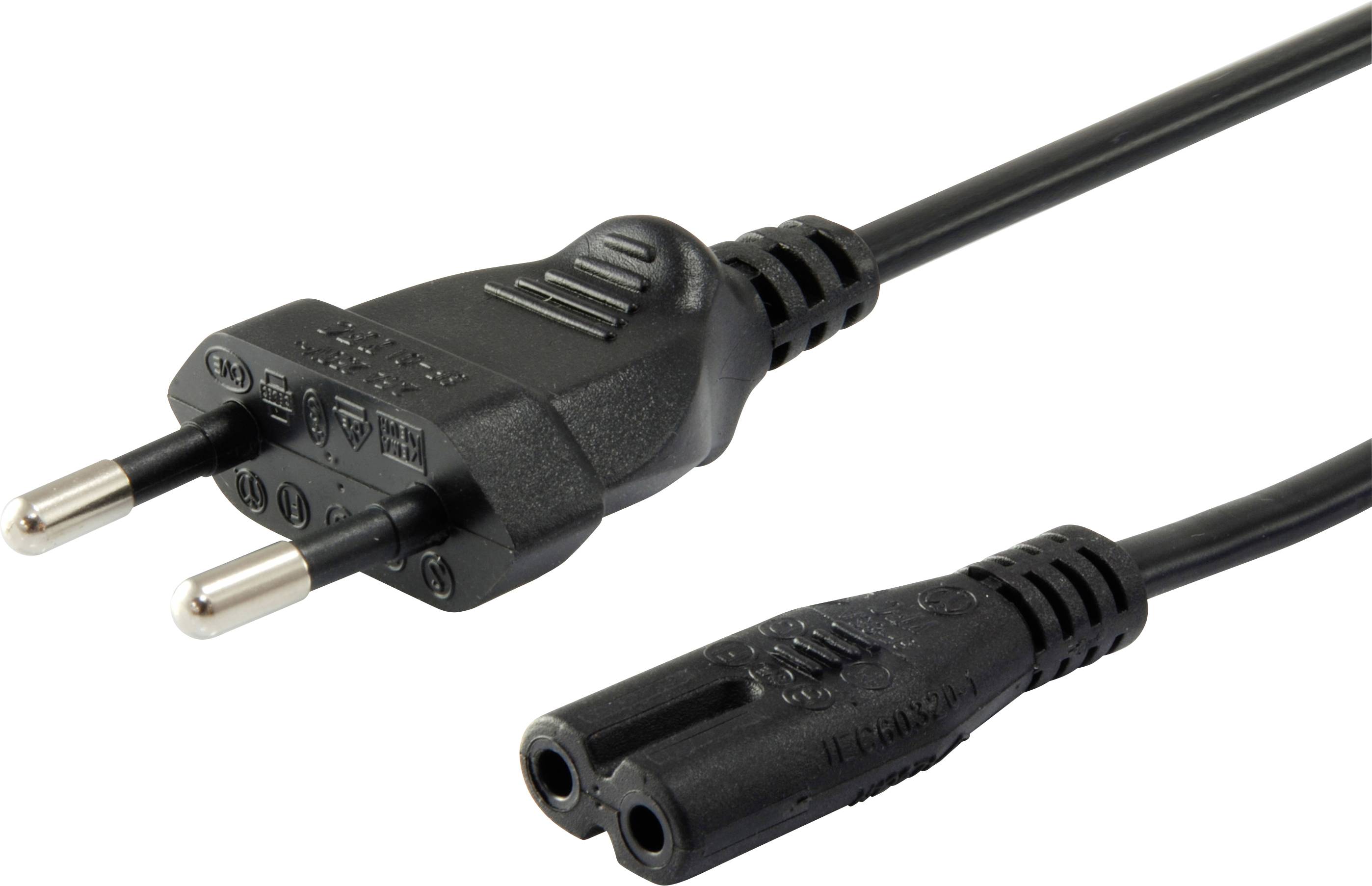 Dvožilni europski kabel za napajanje sa IEC C7 konektorom, koristi se za napajanje uređaja poput laptopa ili zvučnika.