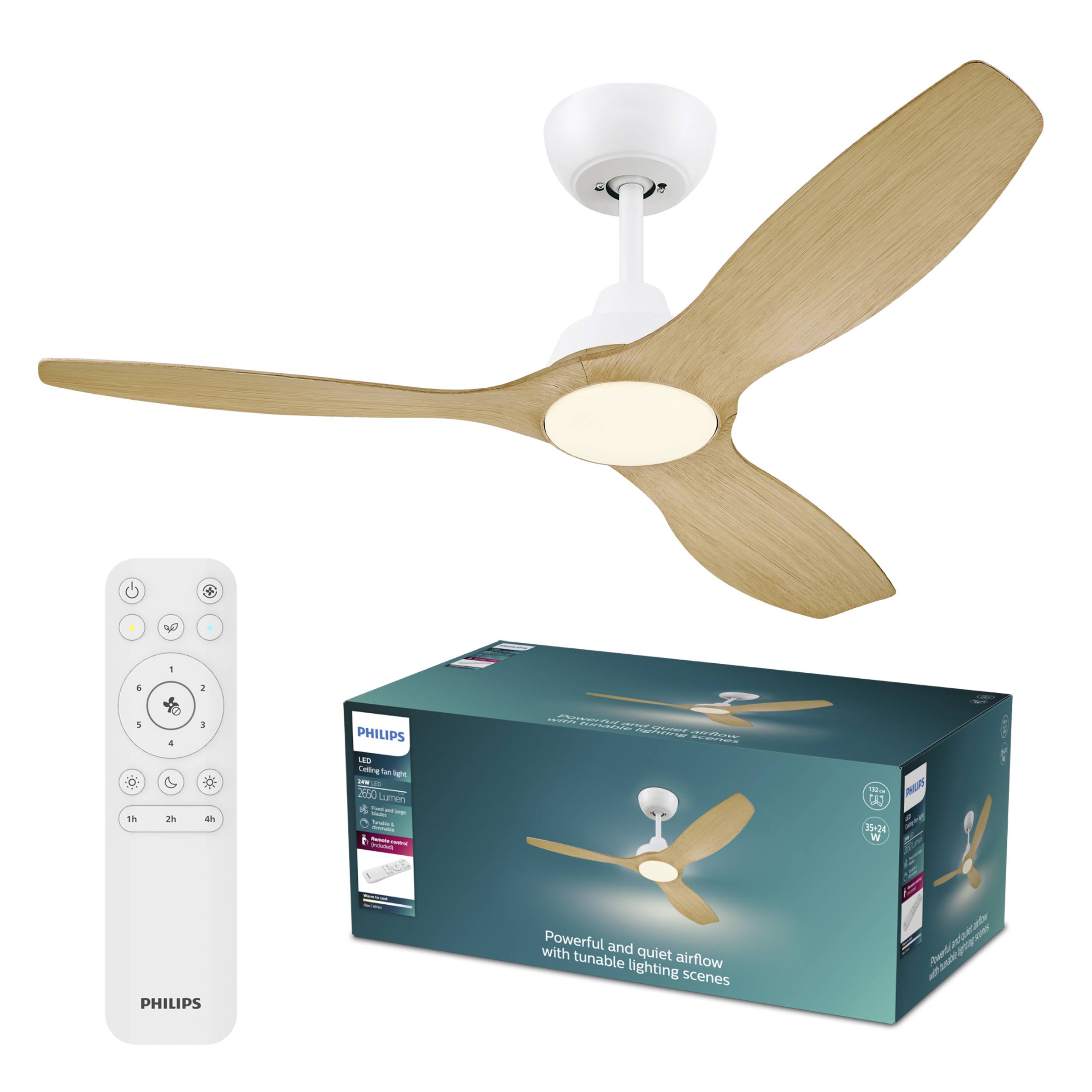 Philips LED Olas Plafondventilator 35 W Met afstandsbediening, Dimbaar