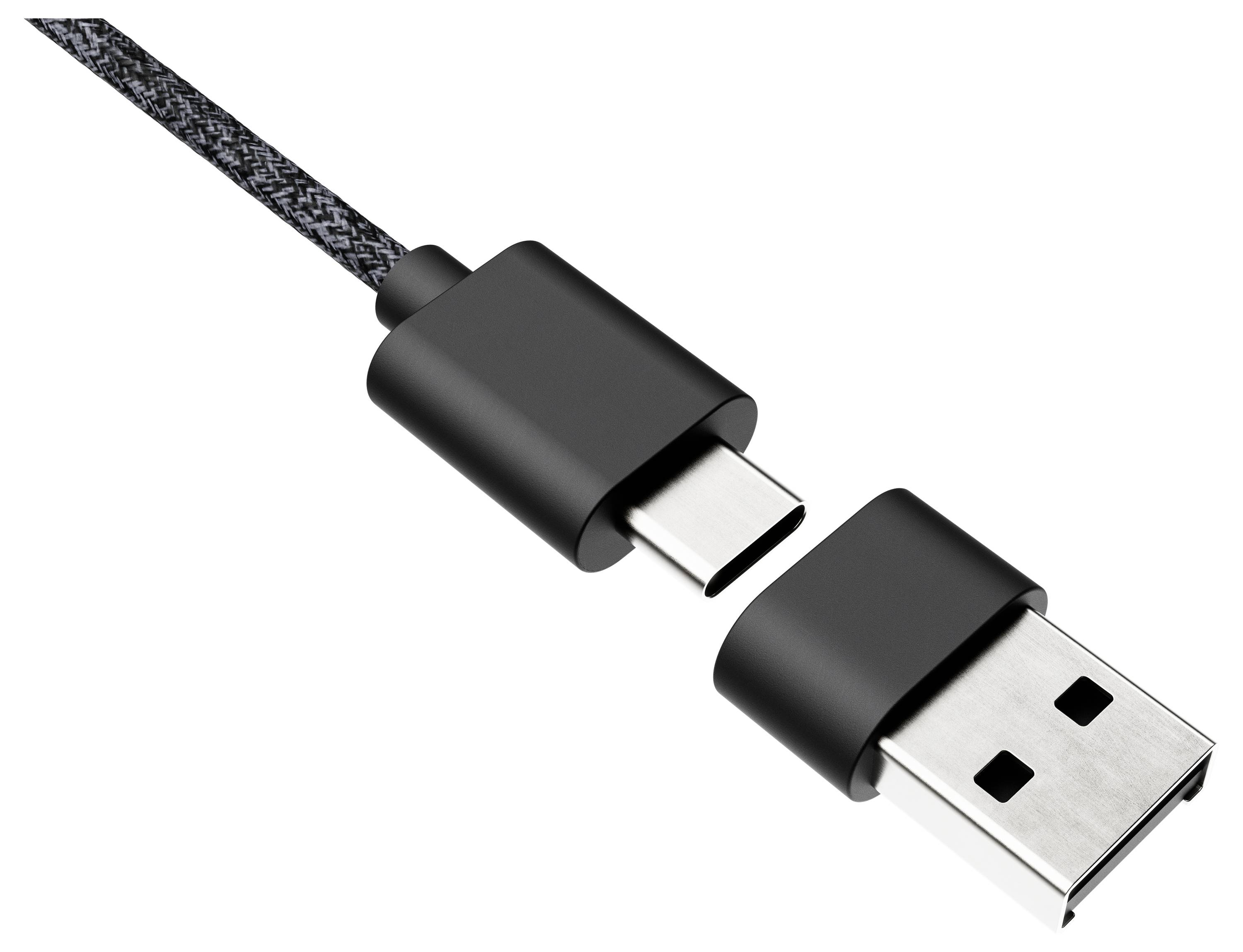 Detaljni prikaz USB-C kabela s odvojenim konektorskim krajem, prikazujući utikač i utičnicu na bijeloj pozadini.