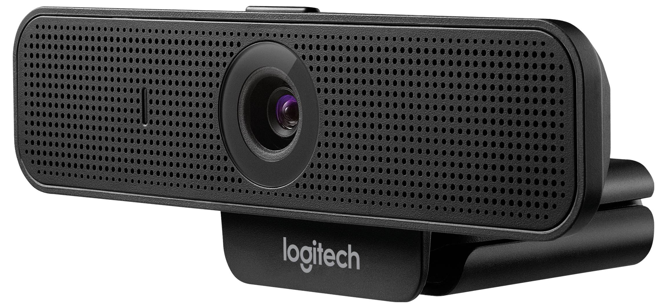 Logitech web kamera s ugrađenom lećom i perforiranom prednjom panelom, prikazana na bijeloj pozadini.