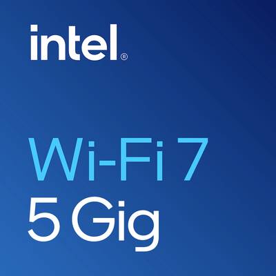Intel Wi‑Fi 7 5 Gig logotip na plavoj gradijentnoj pozadini.