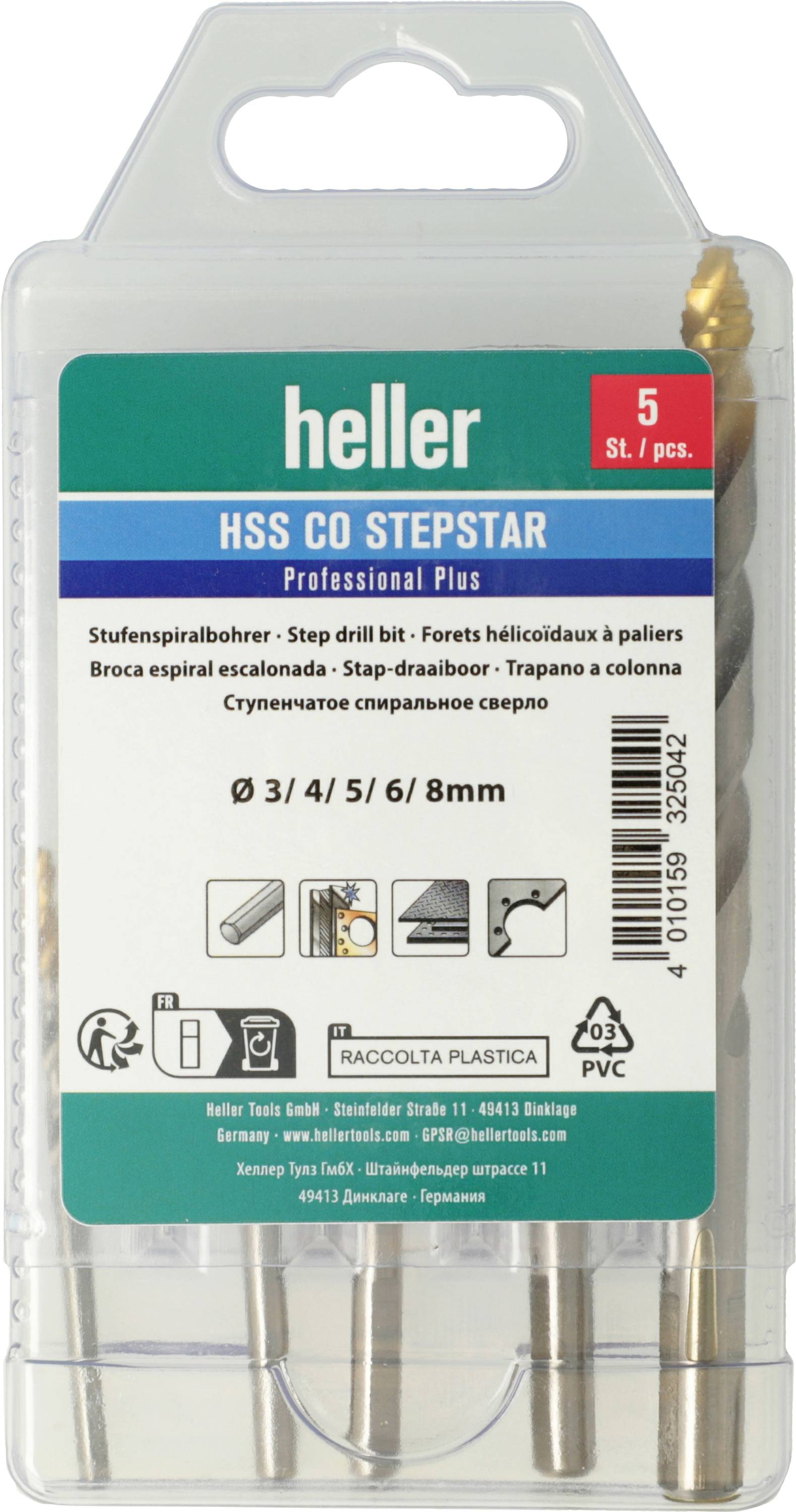 Heller 325042 HSS-Co Stepstar 5 tlg. HSS-Co Metaal-spiraalboorset DIN 338 1 set(s)