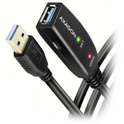 USB kabel s AXAGON adapterom, prikazuje uključene zelene 'LINK' i crvene 'POWER' LED indikatore stanja.