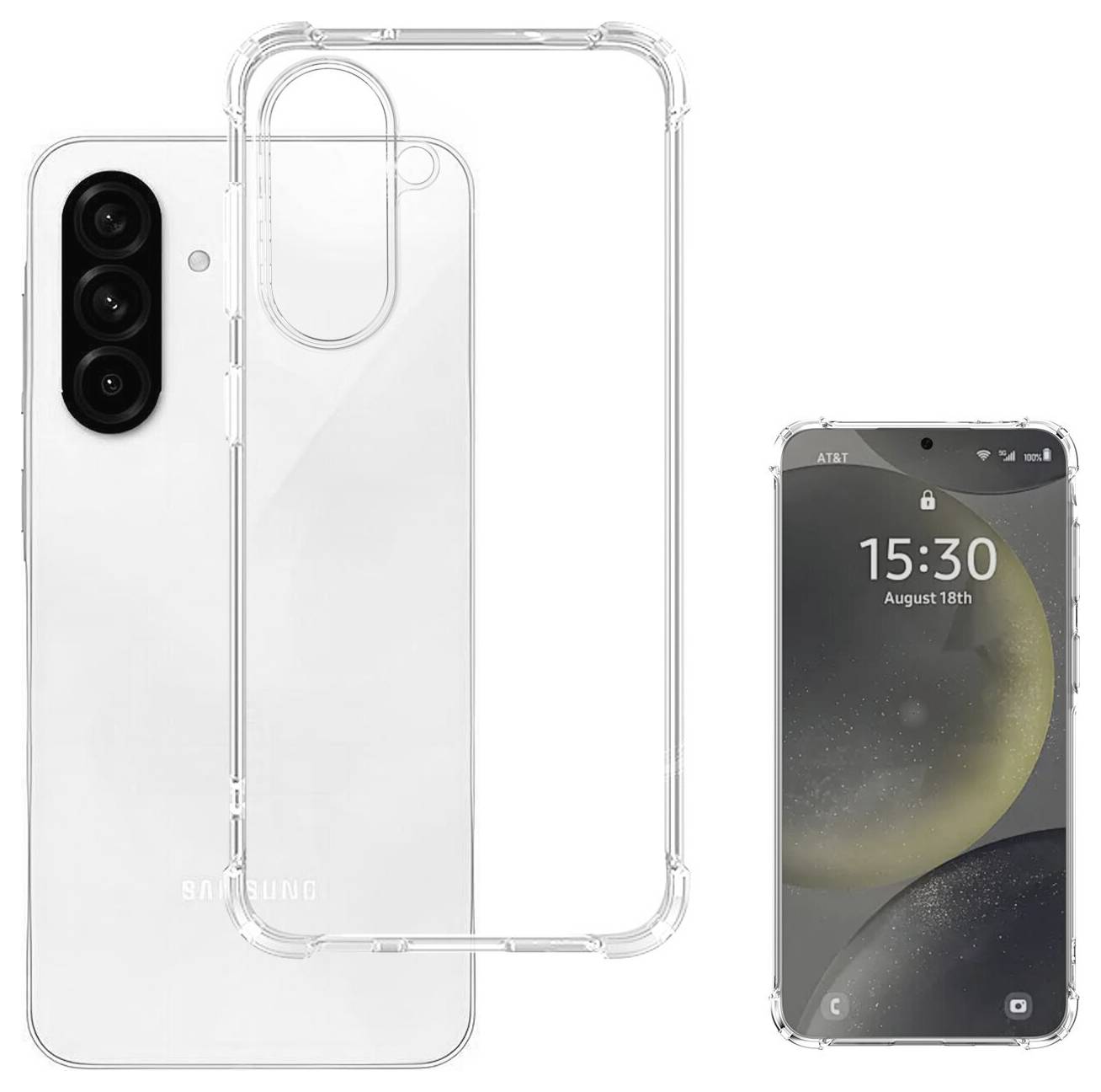 Jasan futrola za pametni telefon prikazana preko telefona, ističući transparentnu zaštitnu futrolu s povišenim izrezom za kameru i potpunom pokrivanjem leđa.